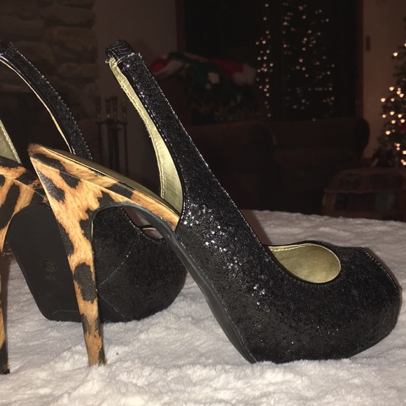 Worthington PeepToe Sequined & Leopard Print Heels - Picture 5 of 8
